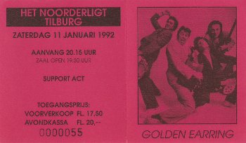 Golden Earring ticket#0055 January 11, 1992 Tilburg - Noorderligt